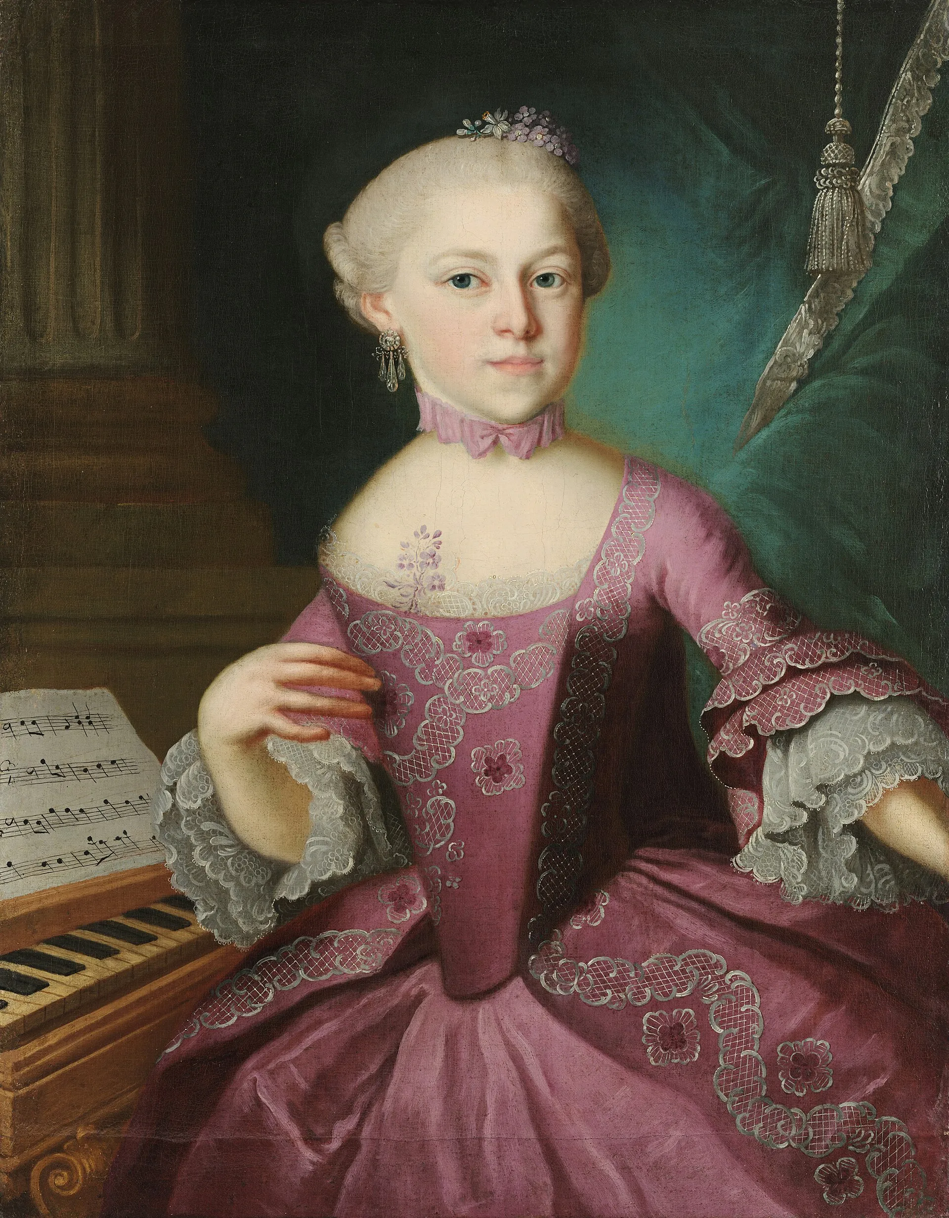 Nannerl Mozart al clavicembalo, ritratto di Pietro Antonio Lorenzoni